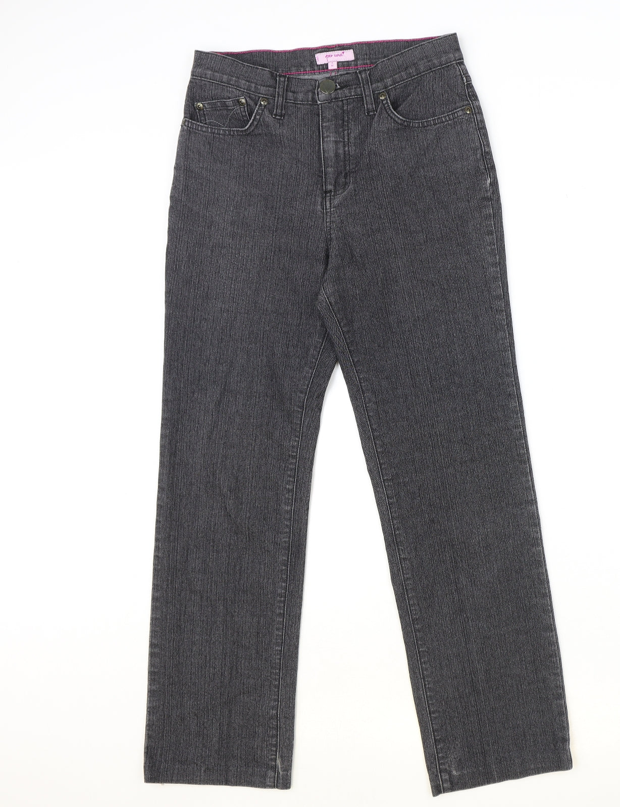 Marks and Spencer Womens Black Cotton Straight Jeans Size 8 Regular Zip