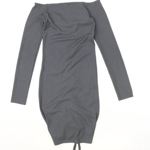 PRETTYLITTLETHING Womens Grey Polyester Bodycon Size 8 V-Neck Pullover - Ruched