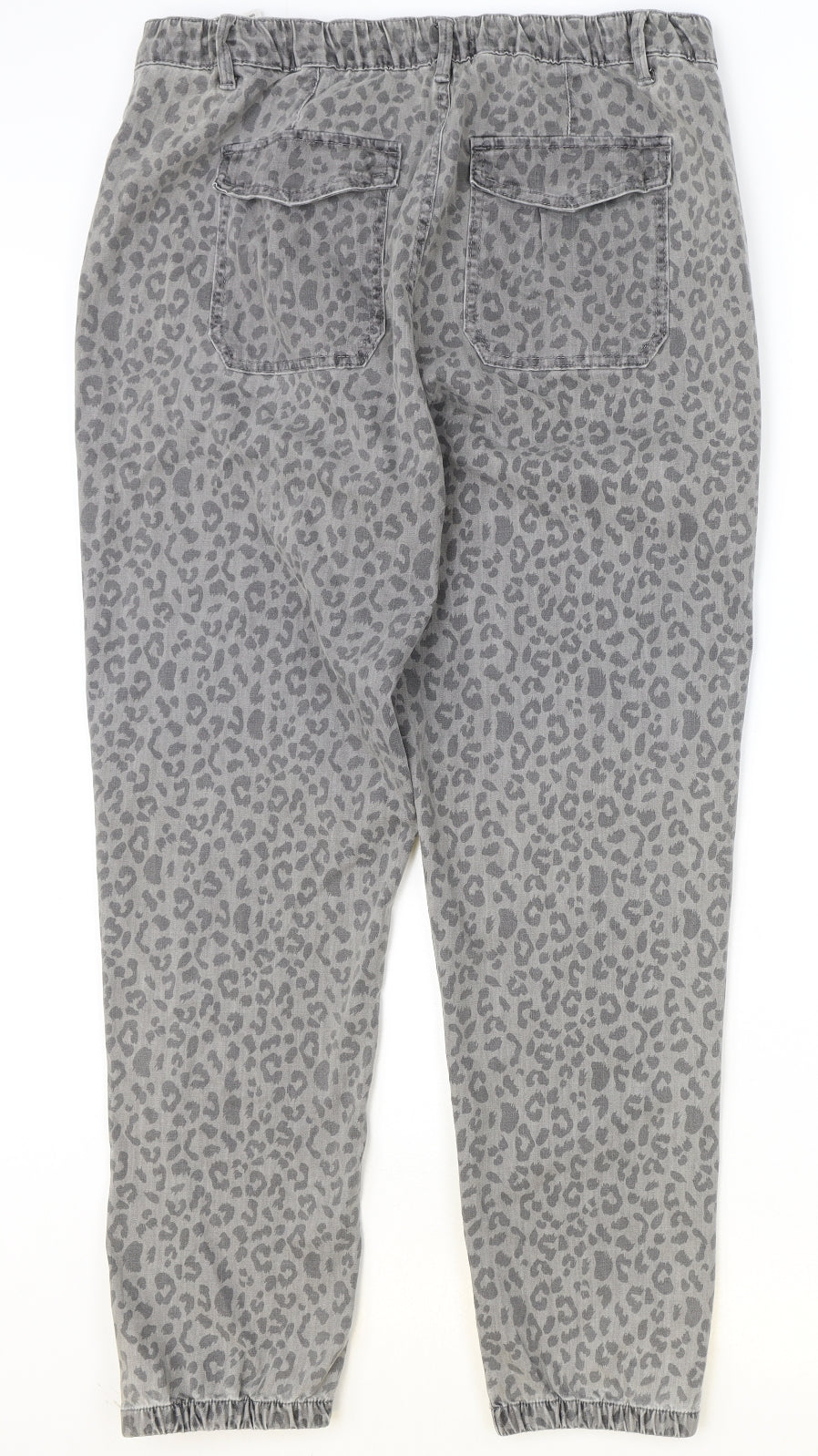 Marks and Spencer Womens Grey Animal Print Cotton Straight Jeans Size 18 Regular Zip - Leopard Pattern