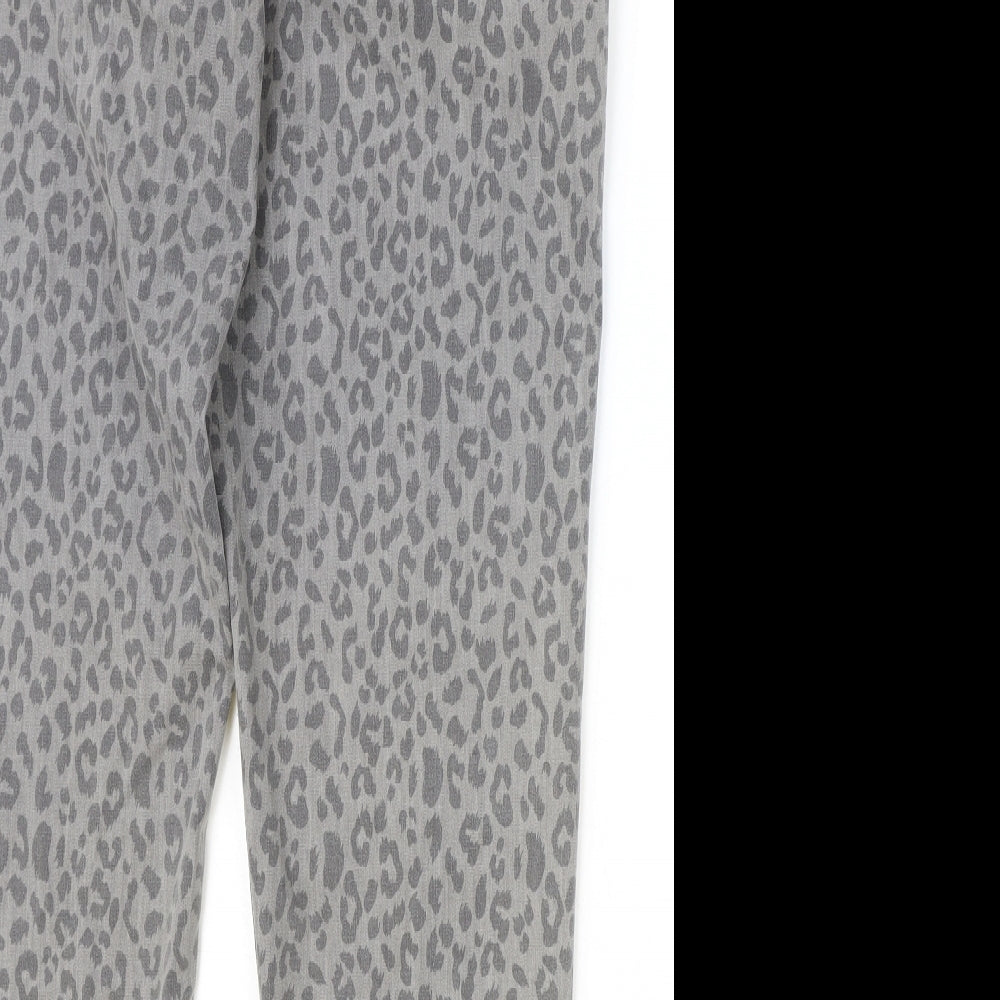 Marks and Spencer Womens Grey Animal Print Cotton Straight Jeans Size 18 Regular Zip - Leopard Pattern