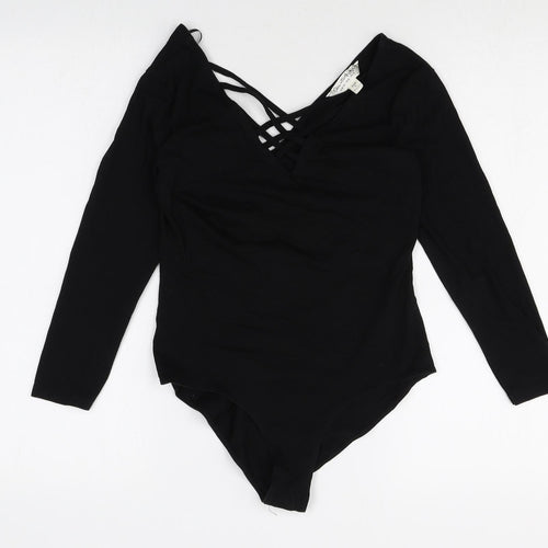 Miss Selfridge Womens Black Cotton Bodysuit One-Piece Size 10 Snap