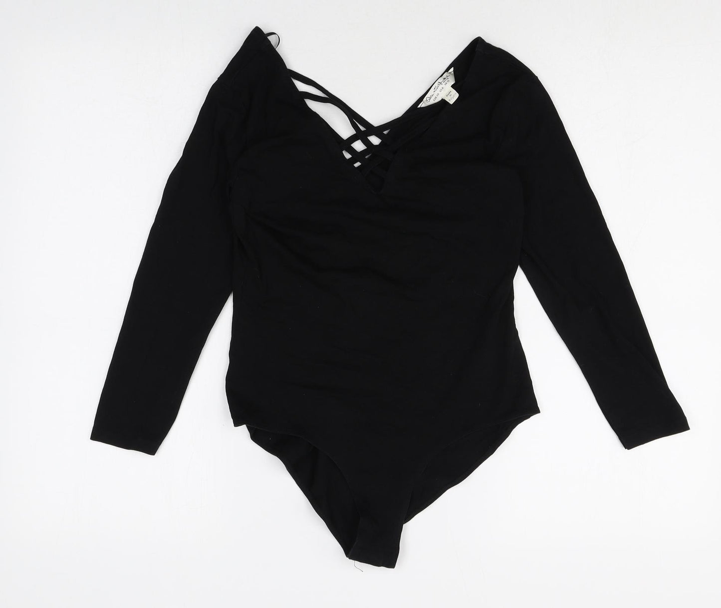 Miss Selfridge Womens Black Cotton Bodysuit One-Piece Size 10 Snap