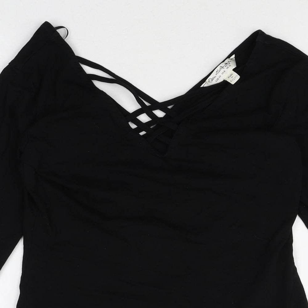 Miss Selfridge Womens Black Cotton Bodysuit One-Piece Size 10 Snap