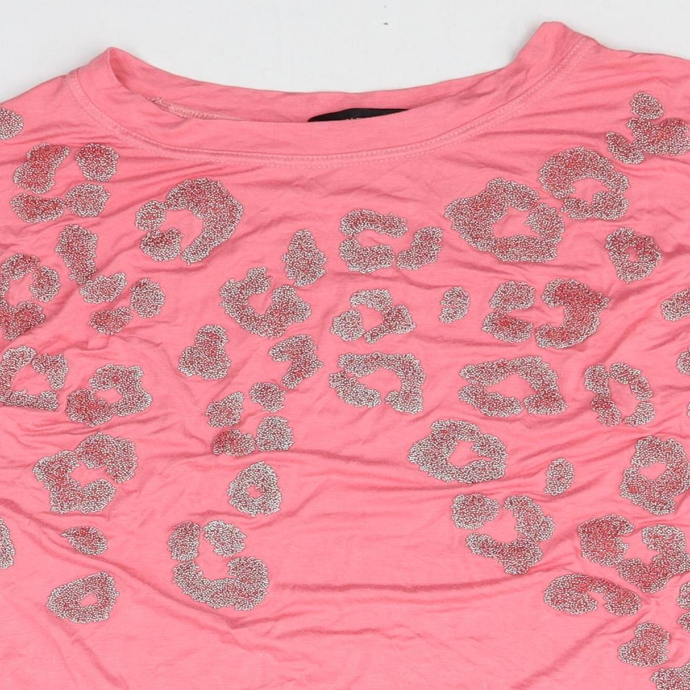 Kaleidoscope Womens Pink Animal Print Viscose Basic T-Shirt Size 14 Round Neck - Leopard print