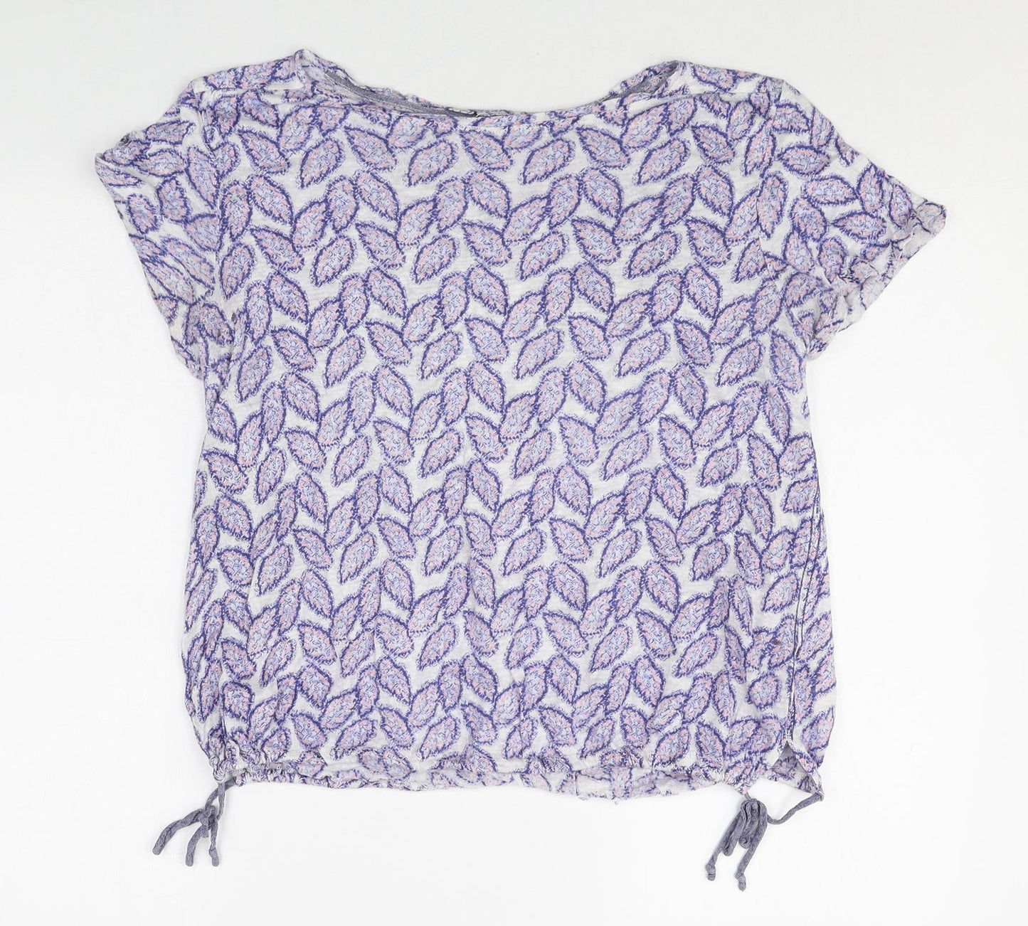 White Stuff Womens Multicoloured Geometric Linen Basic T-Shirt Size 14 Round Neck