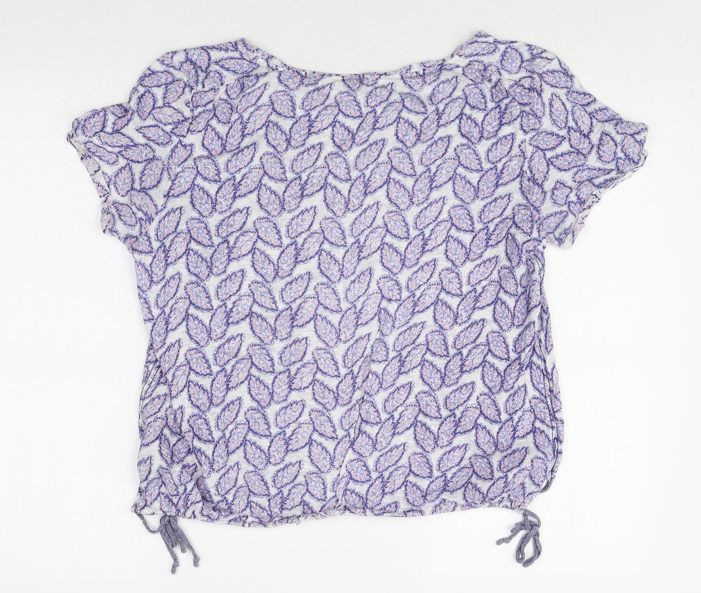 White Stuff Womens Multicoloured Geometric Linen Basic T-Shirt Size 14 Round Neck