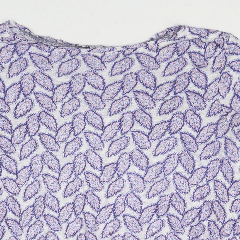White Stuff Womens Multicoloured Geometric Linen Basic T-Shirt Size 14 Round Neck