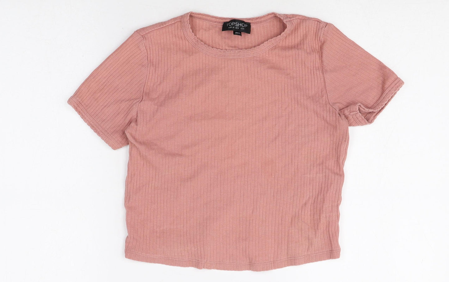 Topshop Womens Pink 100% Cotton Basic T-Shirt Size 8 Round Neck