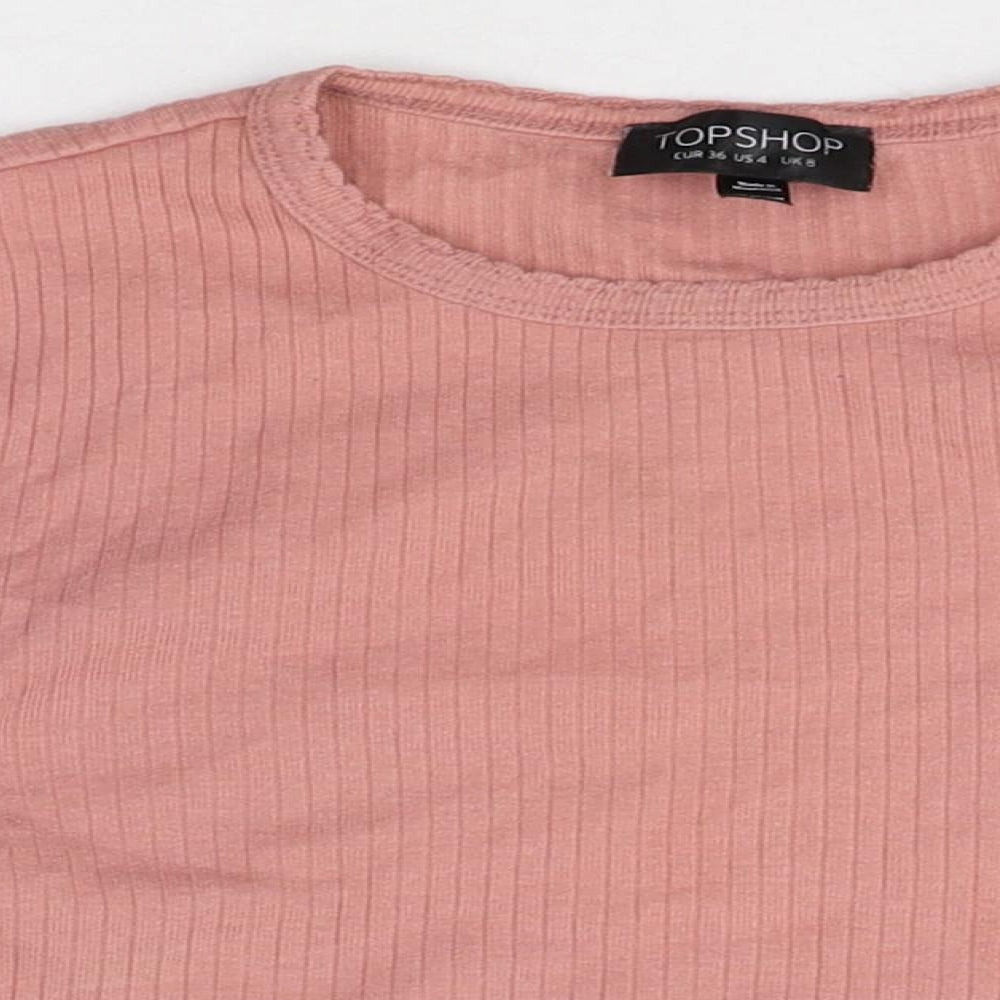 Topshop Womens Pink 100% Cotton Basic T-Shirt Size 8 Round Neck