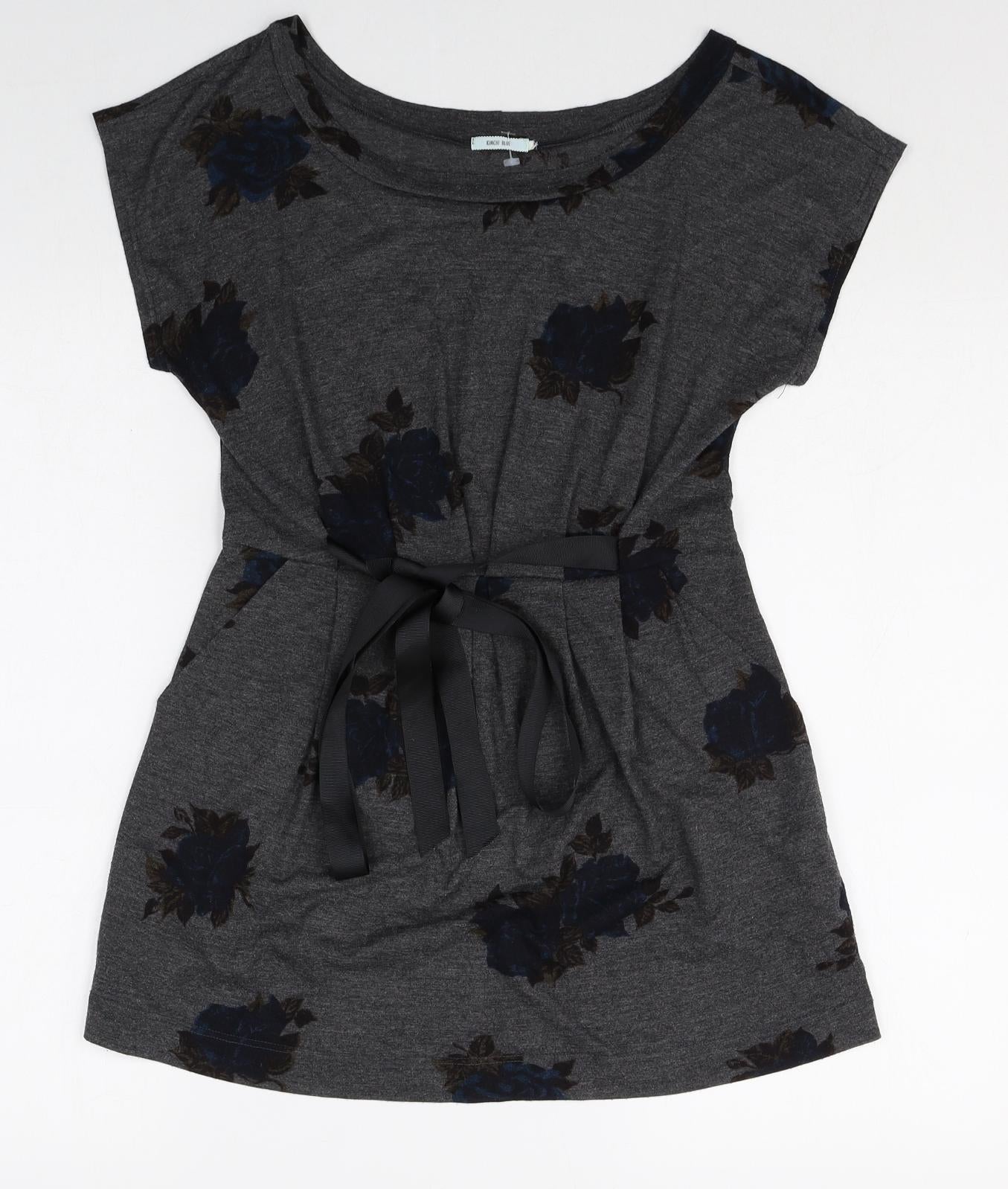Kimchi Blue Womens Black Floral Polyester T-Shirt Dress Size S Boat Neck Pullover