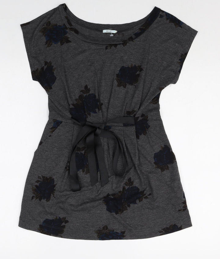 Kimchi Blue Womens Black Floral Polyester T-Shirt Dress Size S Boat Neck Pullover