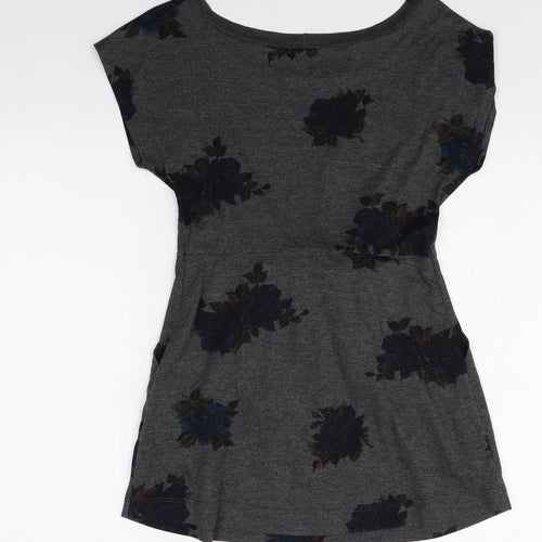 Kimchi Blue Womens Black Floral Polyester T-Shirt Dress Size S Boat Neck Pullover