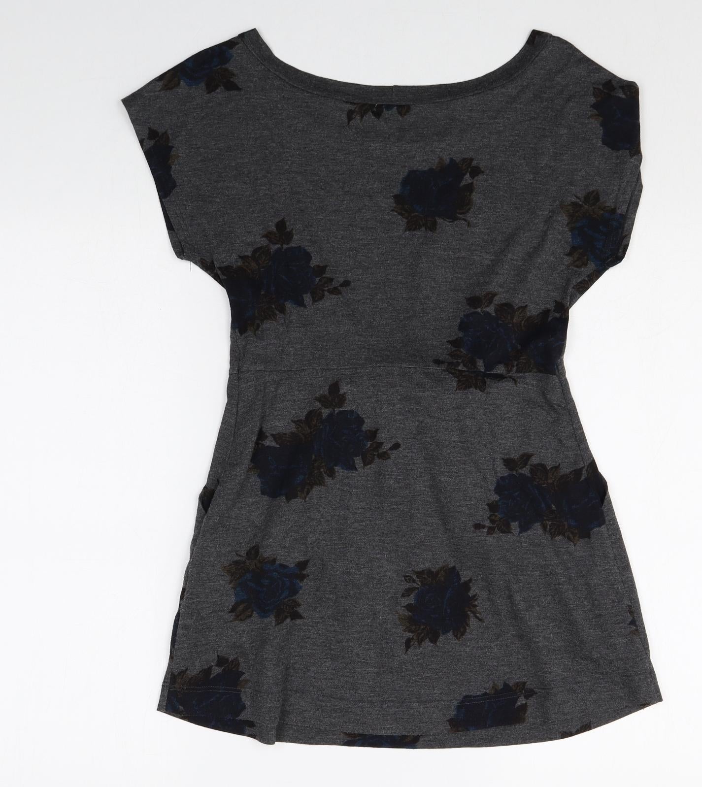 Kimchi Blue Womens Black Floral Polyester T-Shirt Dress Size S Boat Neck Pullover