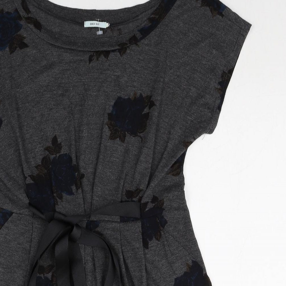 Kimchi Blue Womens Black Floral Polyester T-Shirt Dress Size S Boat Neck Pullover