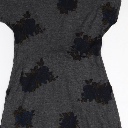 Kimchi Blue Womens Black Floral Polyester T-Shirt Dress Size S Boat Neck Pullover