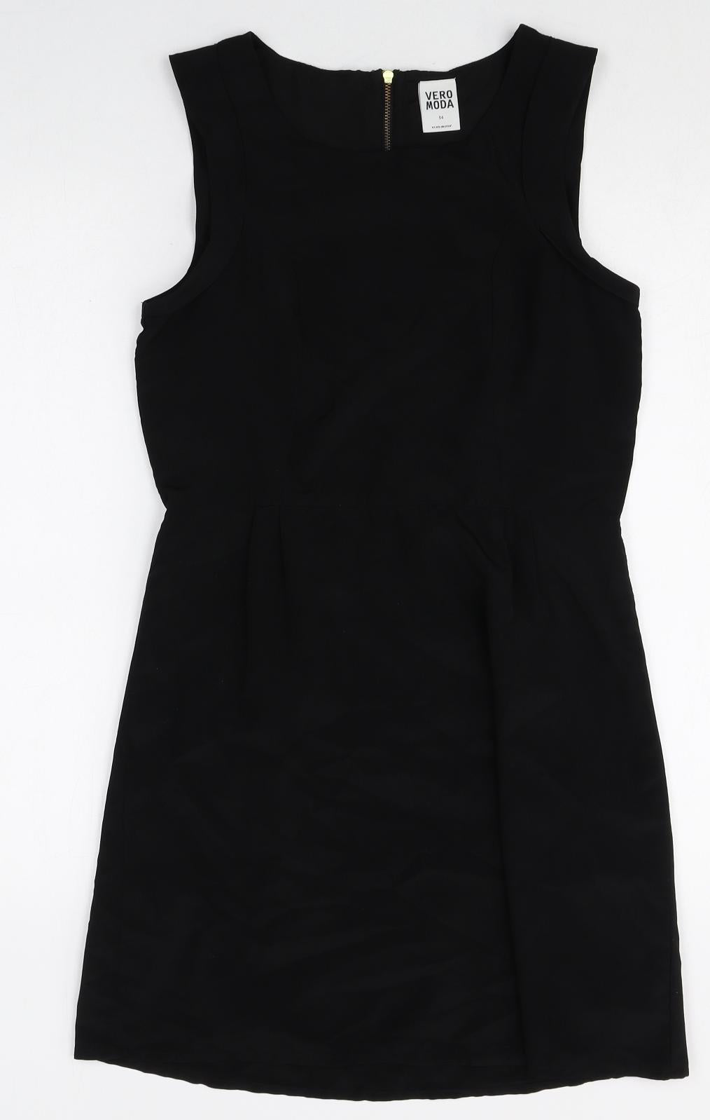 VERO MODA Womens Black Polyester A-Line Size 6 Scoop Neck Zip