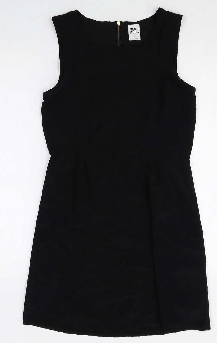 VERO MODA Womens Black Polyester A-Line Size 6 Scoop Neck Zip