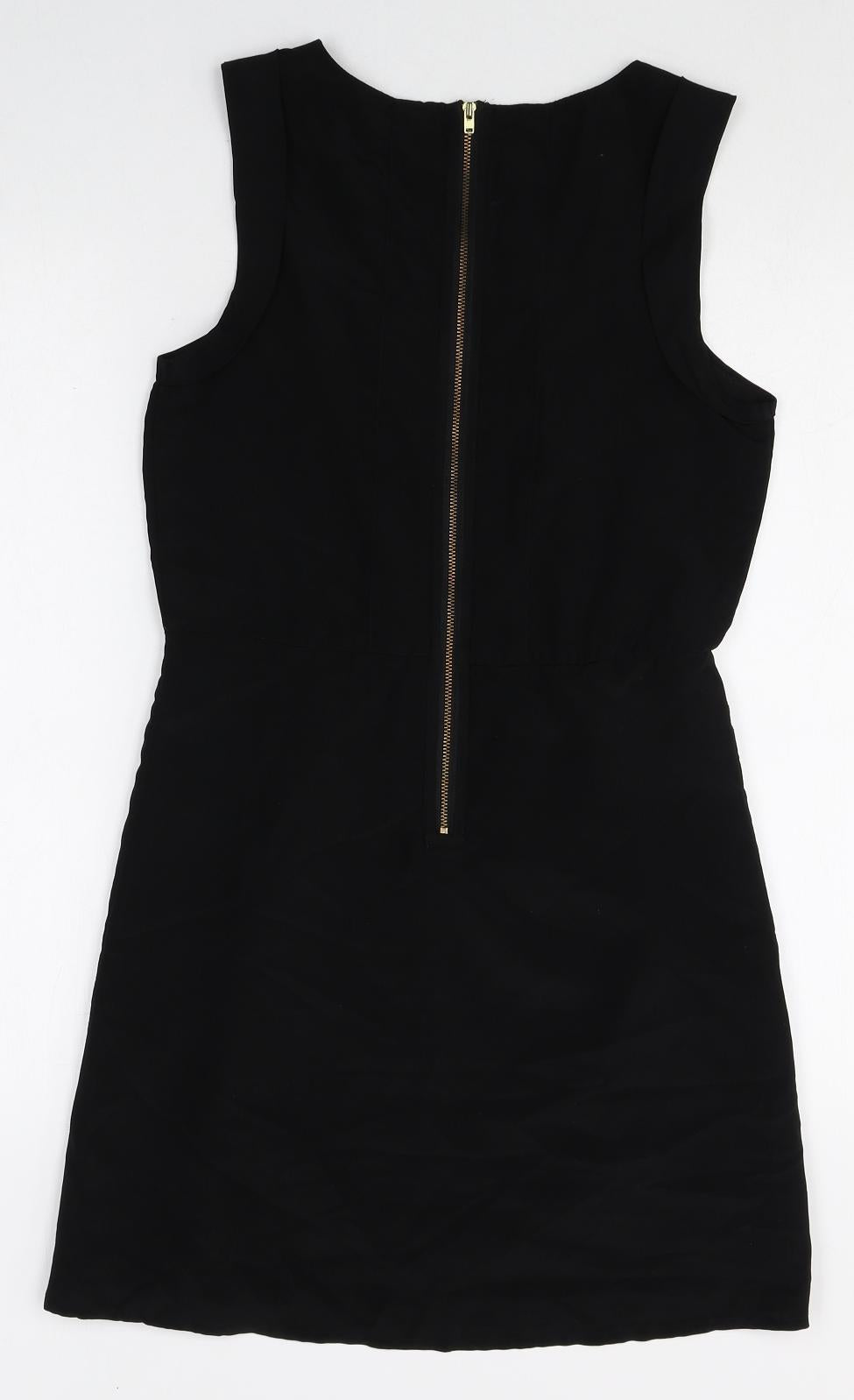 VERO MODA Womens Black Polyester A-Line Size 6 Scoop Neck Zip