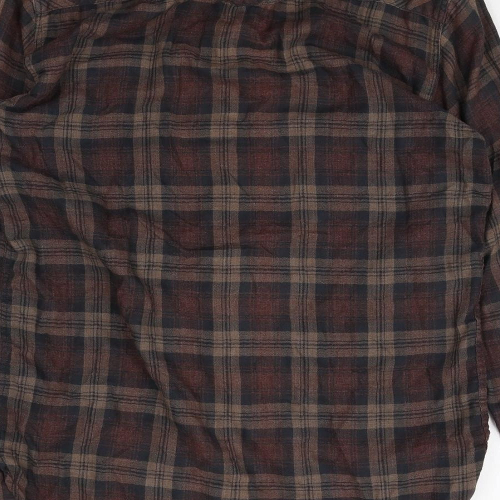 AllSaints Mens Brown Plaid Polyester Button-Up Size XS Collared Snap