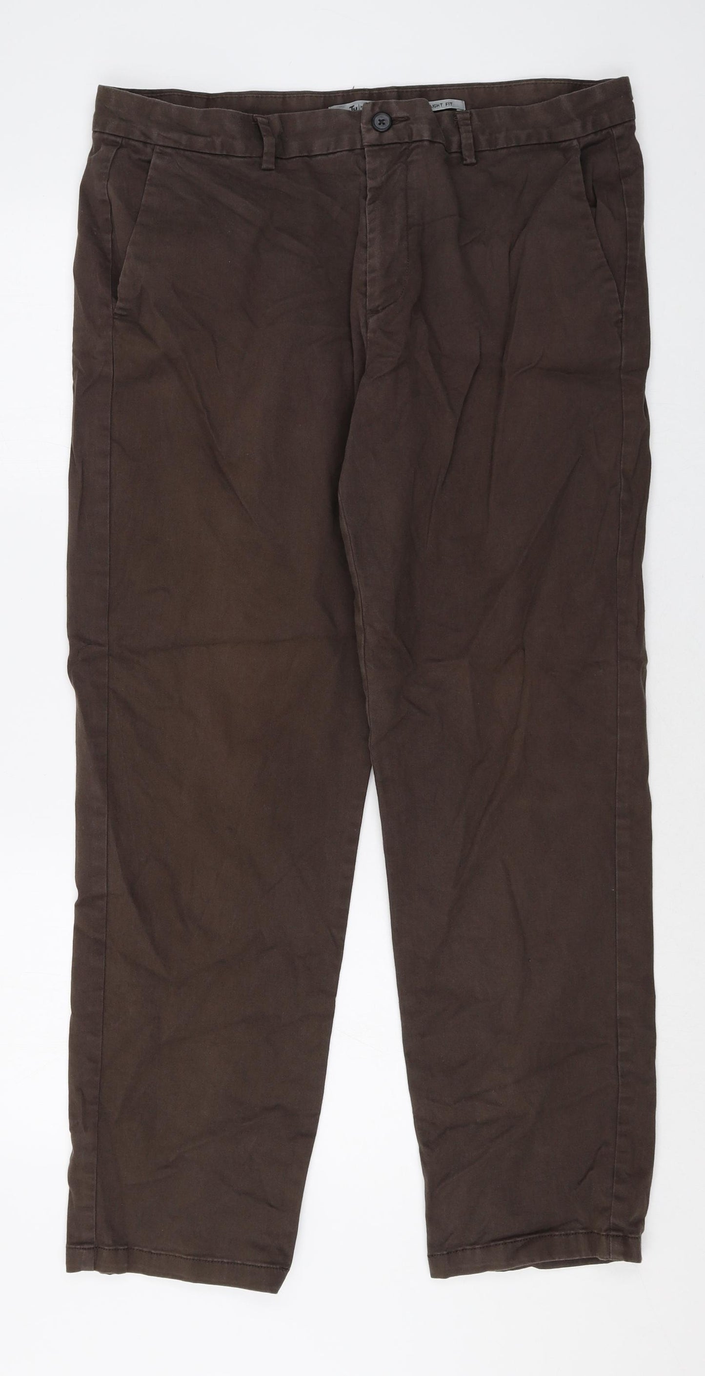 TU Mens Brown Cotton Trousers Size 38 in Regular Zip