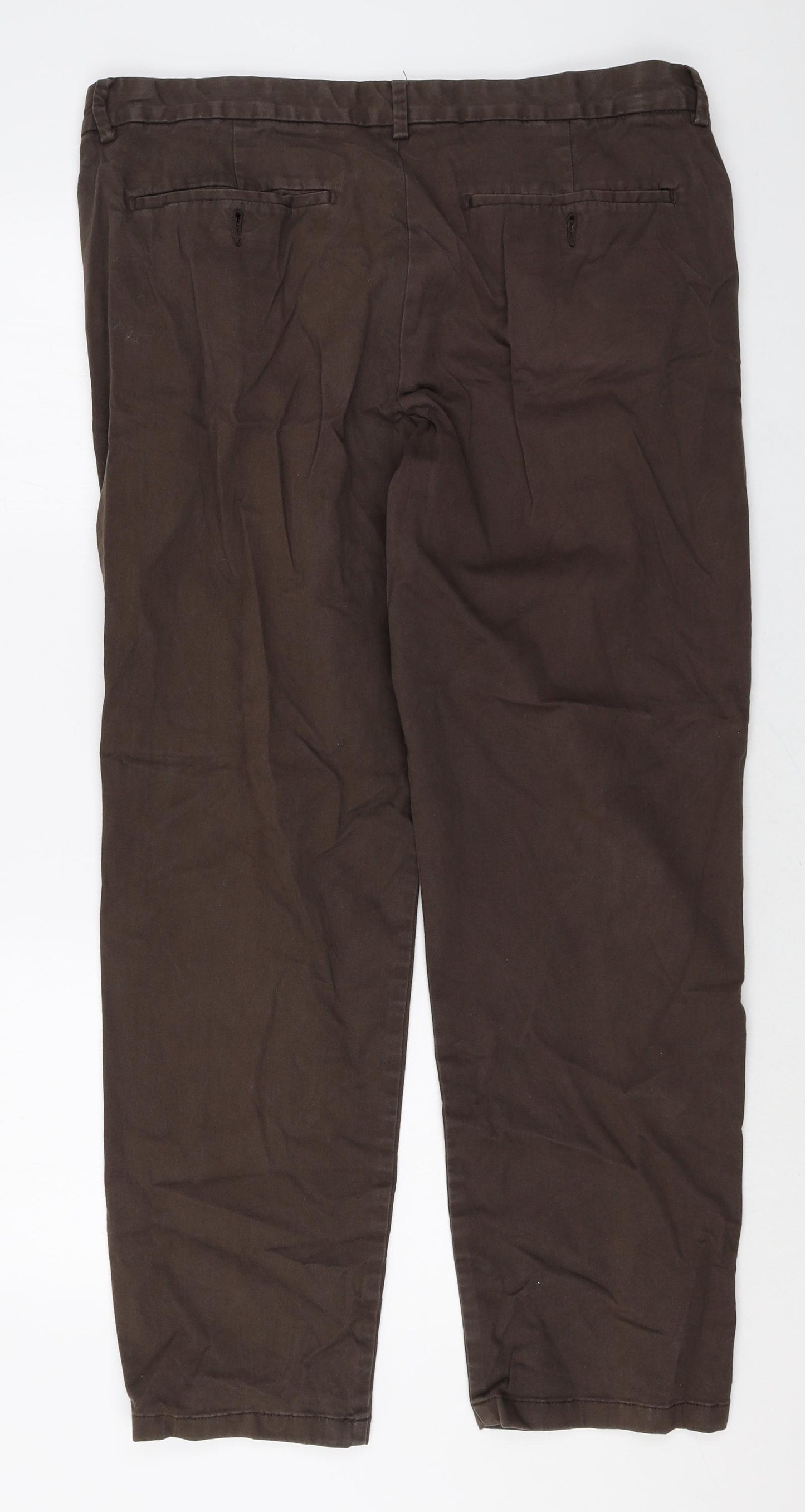 TU Mens Brown Cotton Trousers Size 38 in Regular Zip