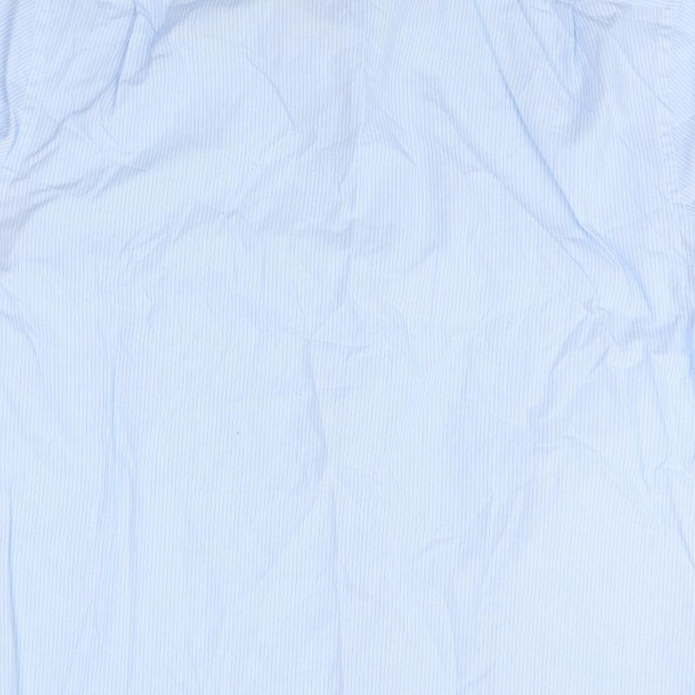George Mens Blue Striped Polyester Dress Shirt Size 17.5 Collared Button