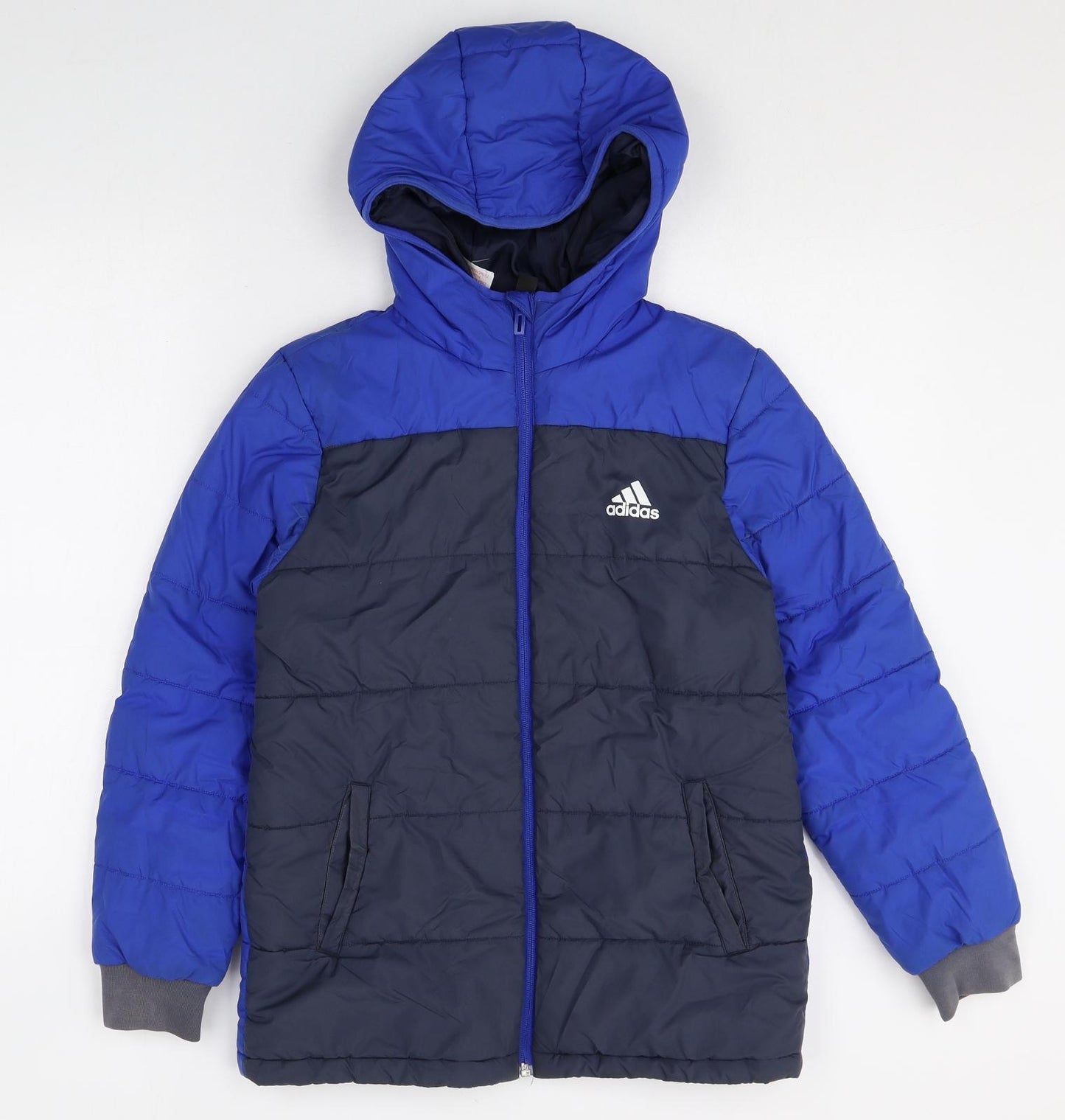 adidas Boys Blue Quilted Jacket Size 11-12 Years Zip