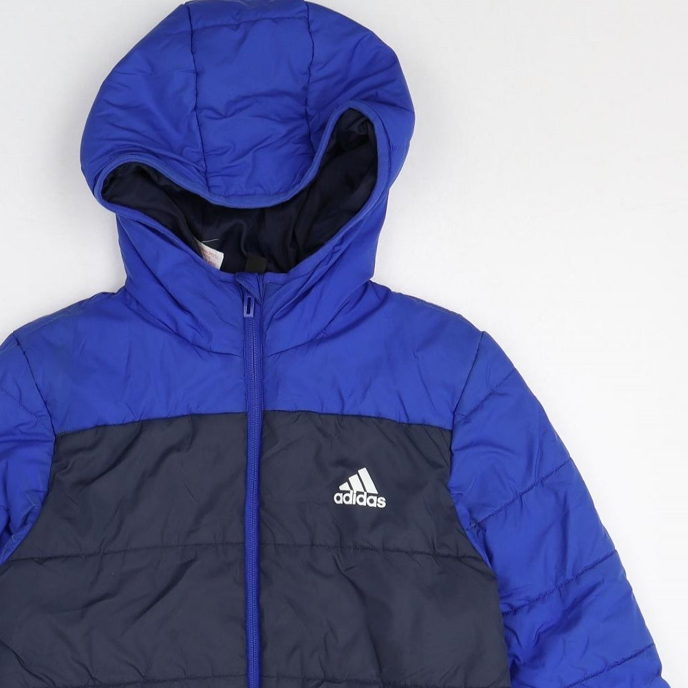 adidas Boys Blue Quilted Jacket Size 11-12 Years Zip