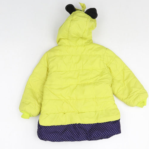 Preworn Girls Yellow Polka Dot Quilted Jacket Size 2XL Zip - Minnie Mouse