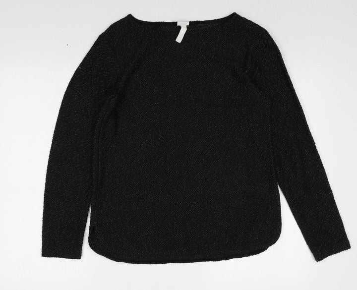 H&M Womens Black Boat Neck Cotton Pullover Jumper Size S