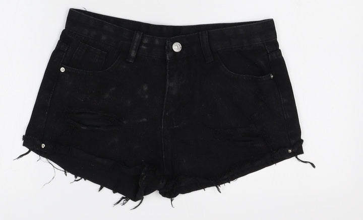 Preworn Womens Black Cotton Hot Pants Shorts Size L Regular Zip