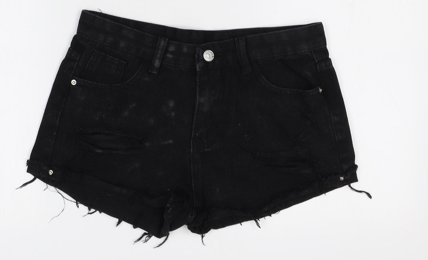 Preworn Womens Black Cotton Hot Pants Shorts Size L Regular Zip
