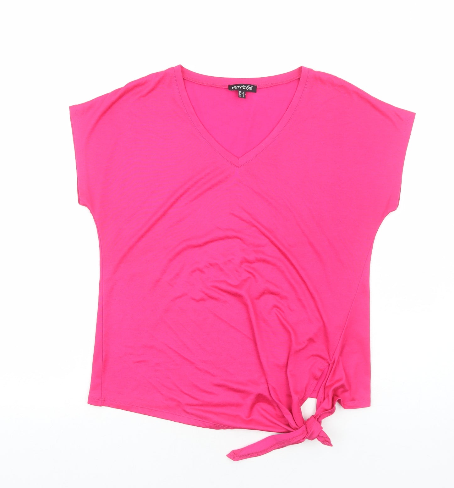 Marble Womens Pink Viscose Basic T-Shirt Size 12 V-Neck - Side Tie Detail