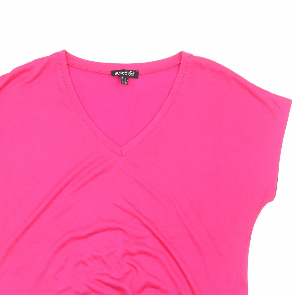 Marble Womens Pink Viscose Basic T-Shirt Size 12 V-Neck - Side Tie Detail