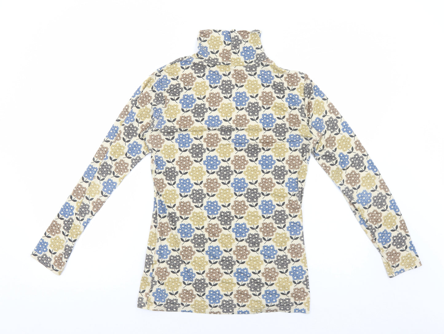 Uniqlo Womens Yellow Floral Polyester Basic Blouse Size L Roll Neck