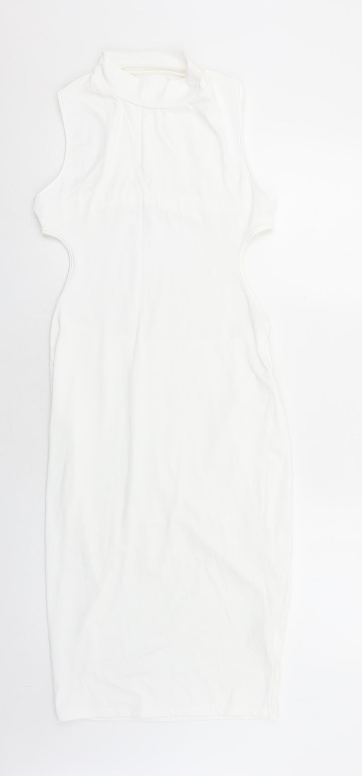 Preworn Womens White Polyester Pencil Dress Size L Round Neck Pullover - Cut Out