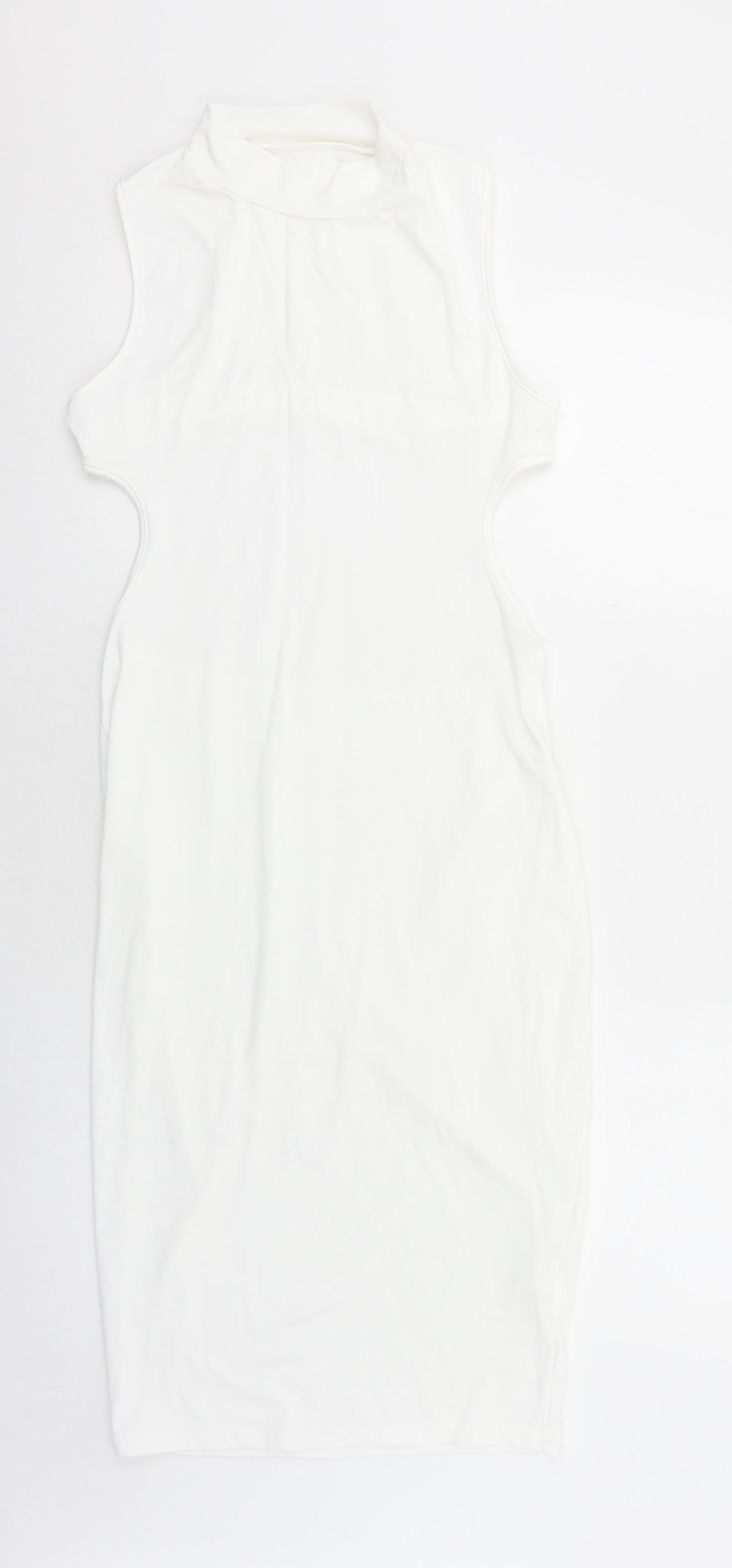Preworn Womens White Polyester Pencil Dress Size L Round Neck Pullover - Cut Out