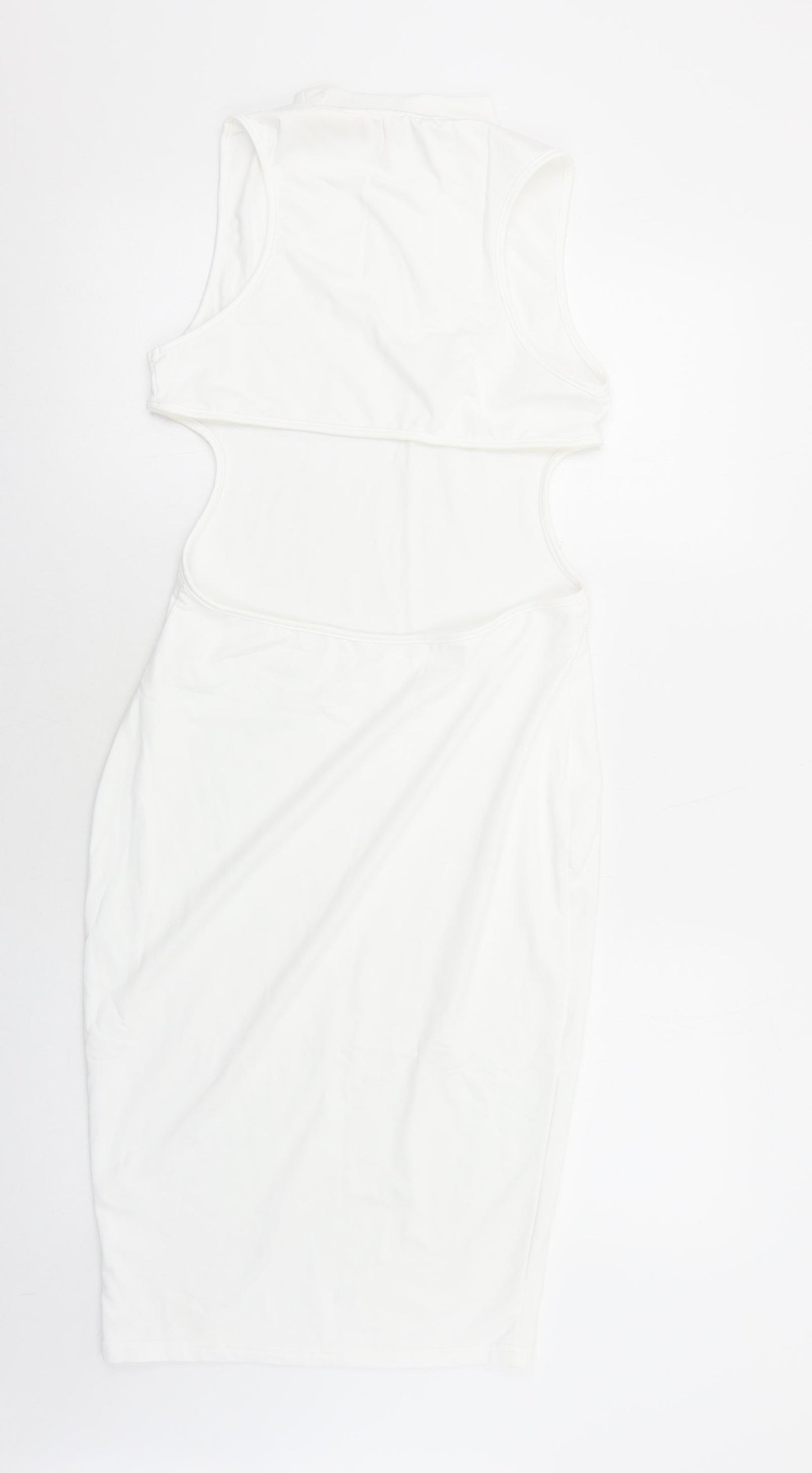 Preworn Womens White Polyester Pencil Dress Size L Round Neck Pullover - Cut Out