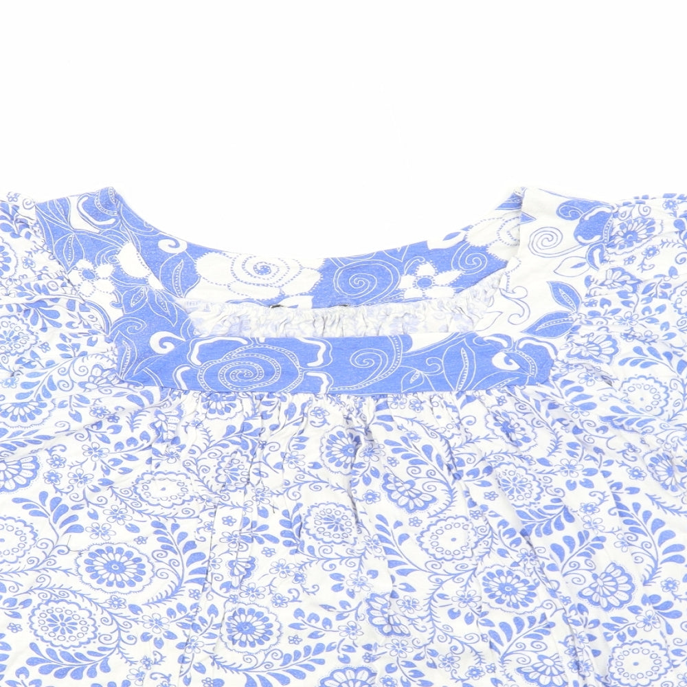 Preworn Womens Blue Floral Viscose Basic T-Shirt Size 18 Square Neck