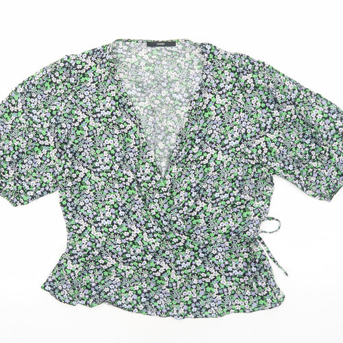 George Womens Green Floral Viscose Wrap Blouse Size 18 V-Neck