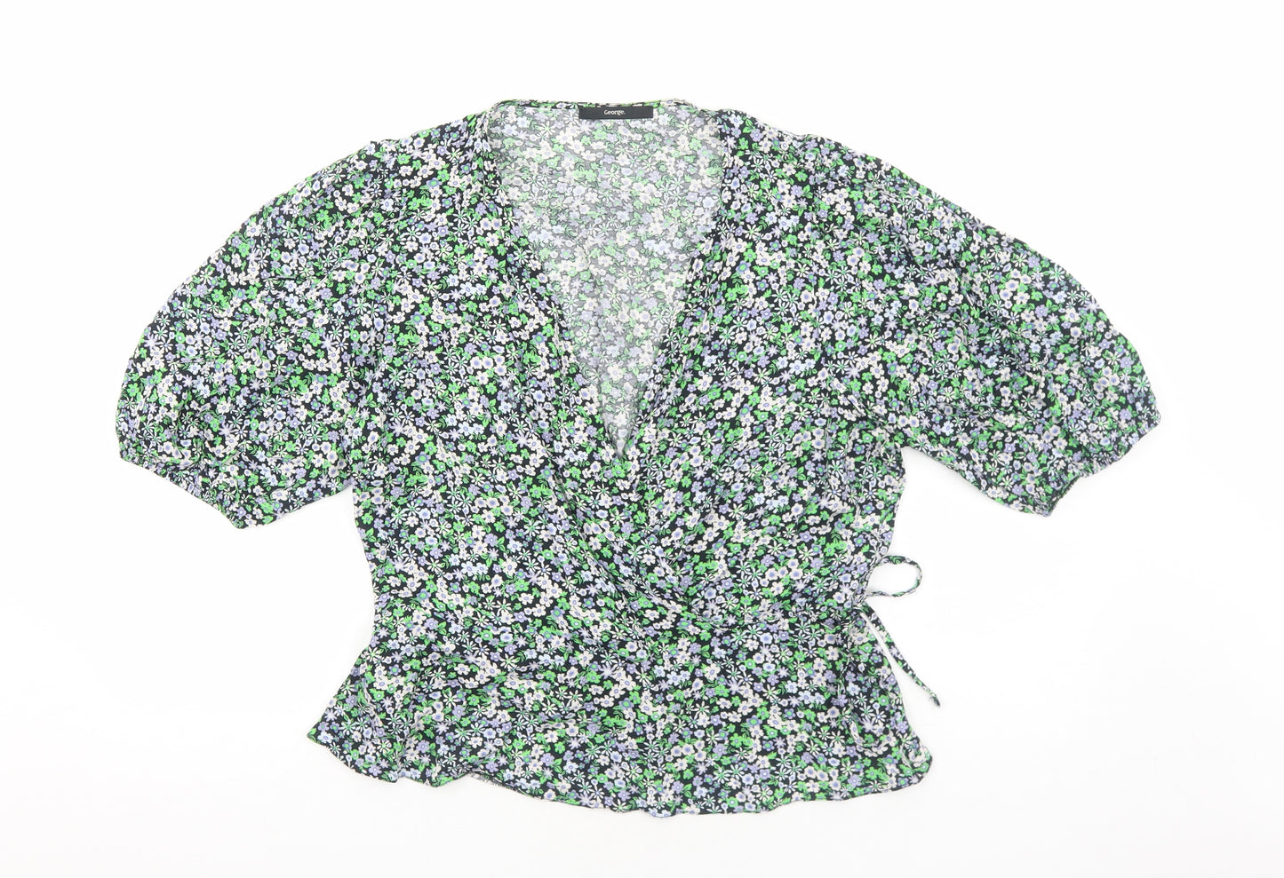George Womens Green Floral Viscose Wrap Blouse Size 18 V-Neck