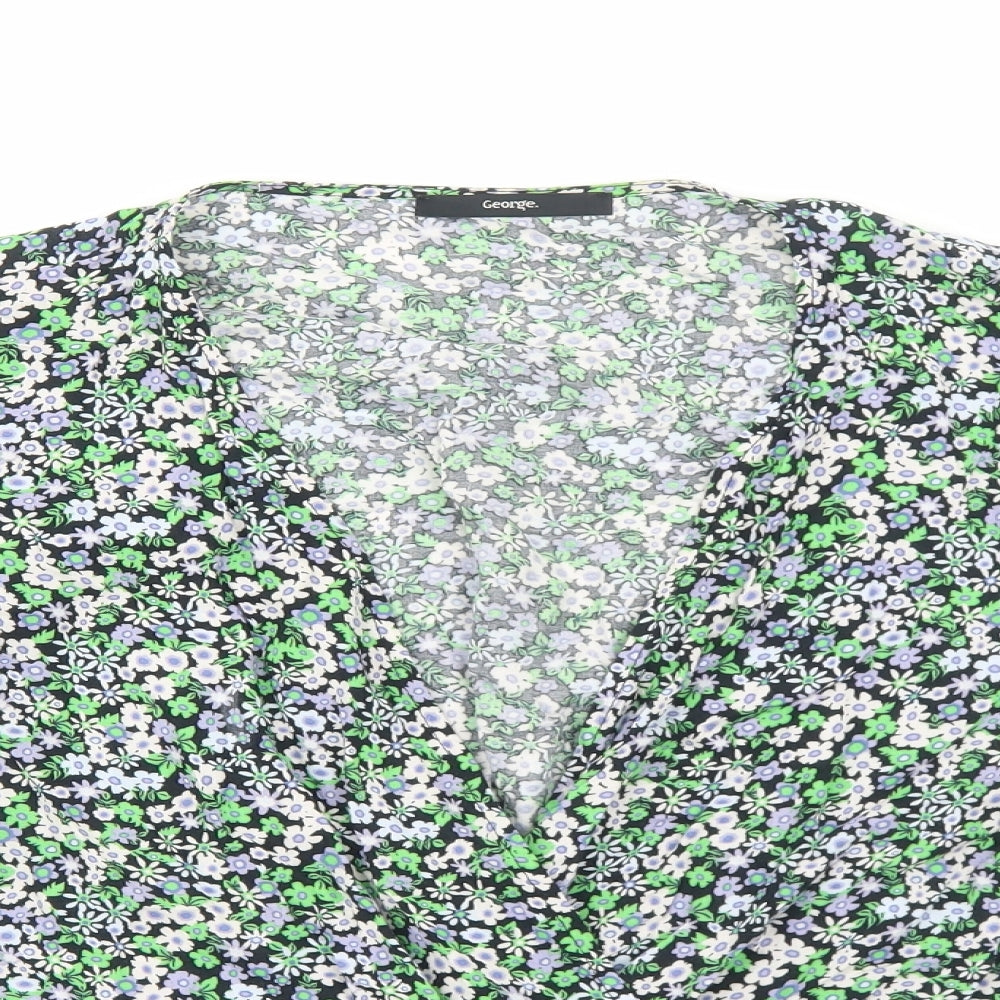 George Womens Green Floral Viscose Wrap Blouse Size 18 V-Neck