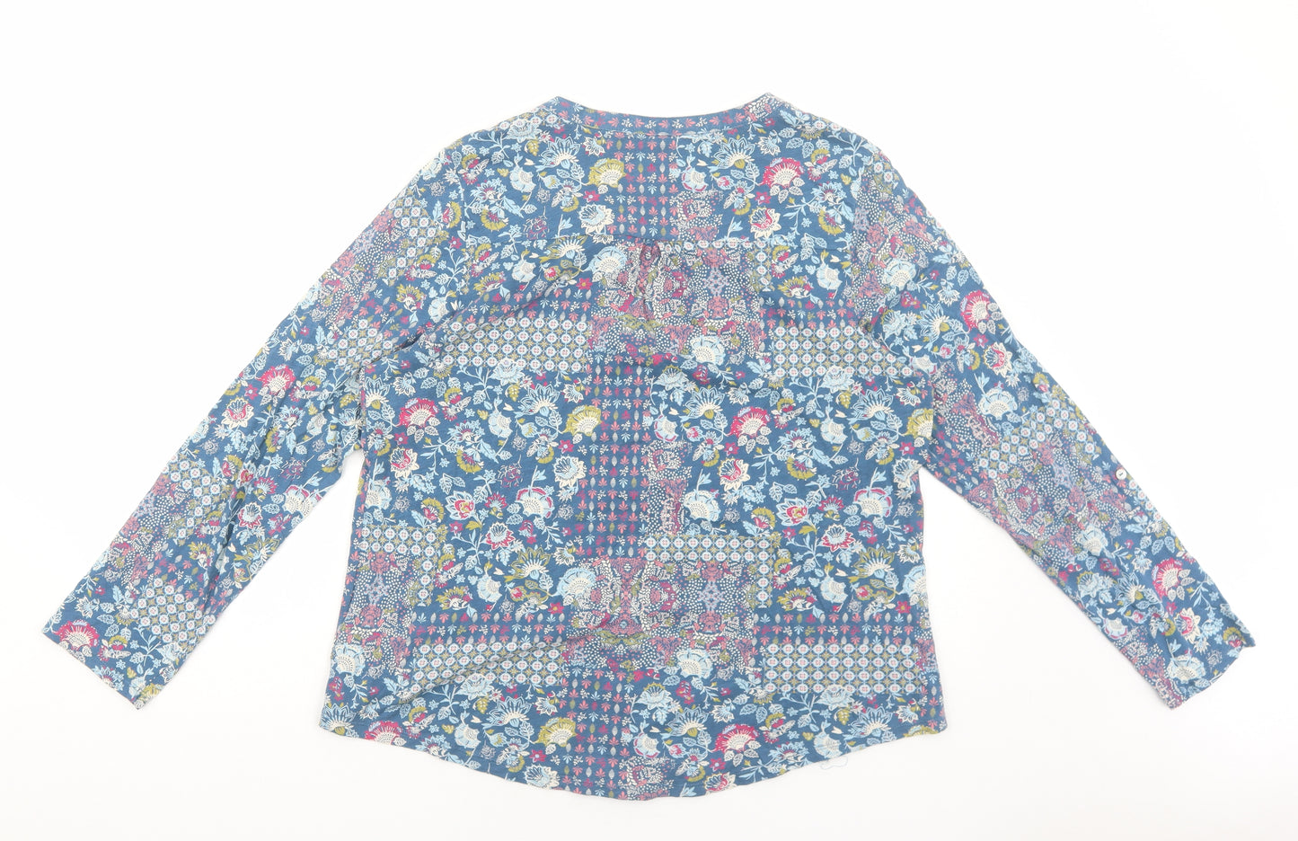 Per Una Womens Blue Floral Cotton Basic Blouse Size 18 V-Neck