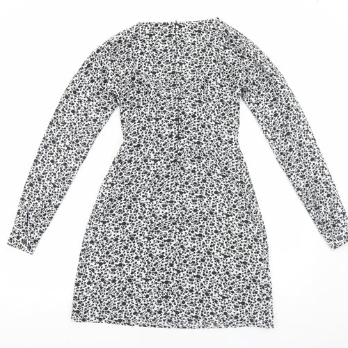 Glamorous Womens White Floral Polyester A-Line Size 8 V-Neck Zip