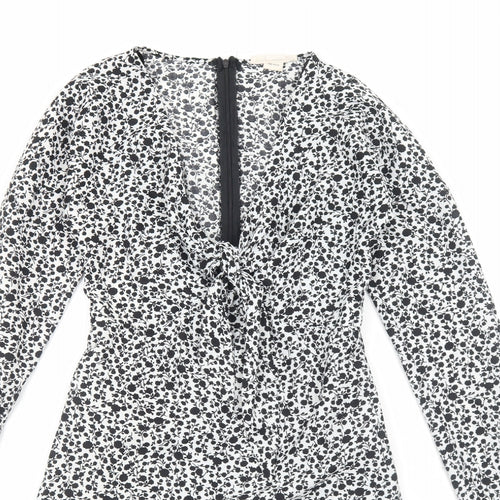 Glamorous Womens White Floral Polyester A-Line Size 8 V-Neck Zip