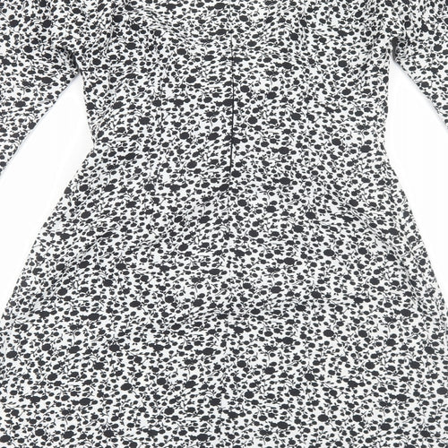 Glamorous Womens White Floral Polyester A-Line Size 8 V-Neck Zip