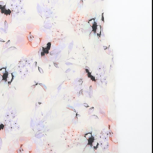 F&F Womens White Floral Polyester Basic Tank Size 8 Scoop Neck