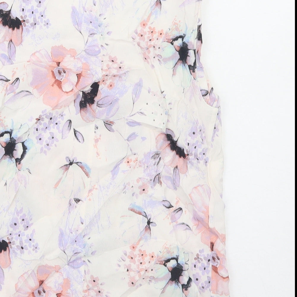 F&F Womens White Floral Polyester Basic Tank Size 8 Scoop Neck