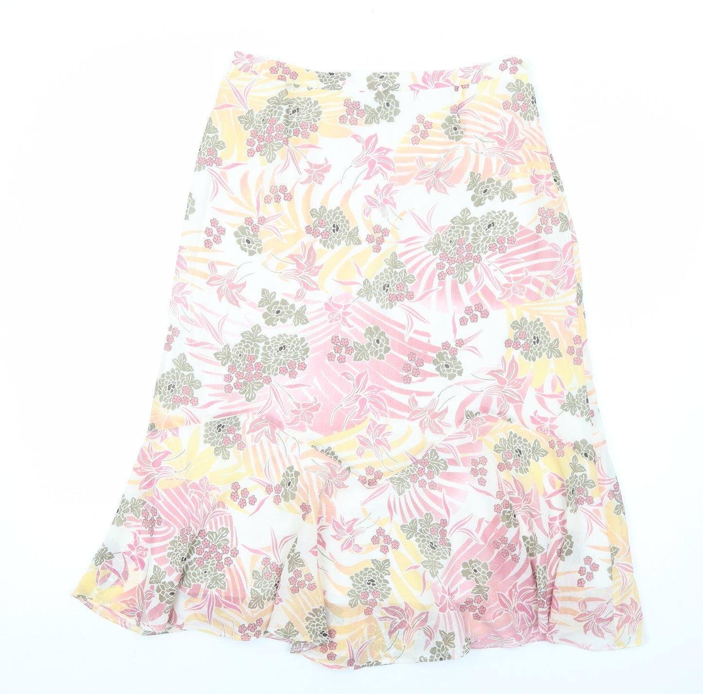 Autonomy Womens White Floral Polyester A-Line Skirt Size 12 Zip