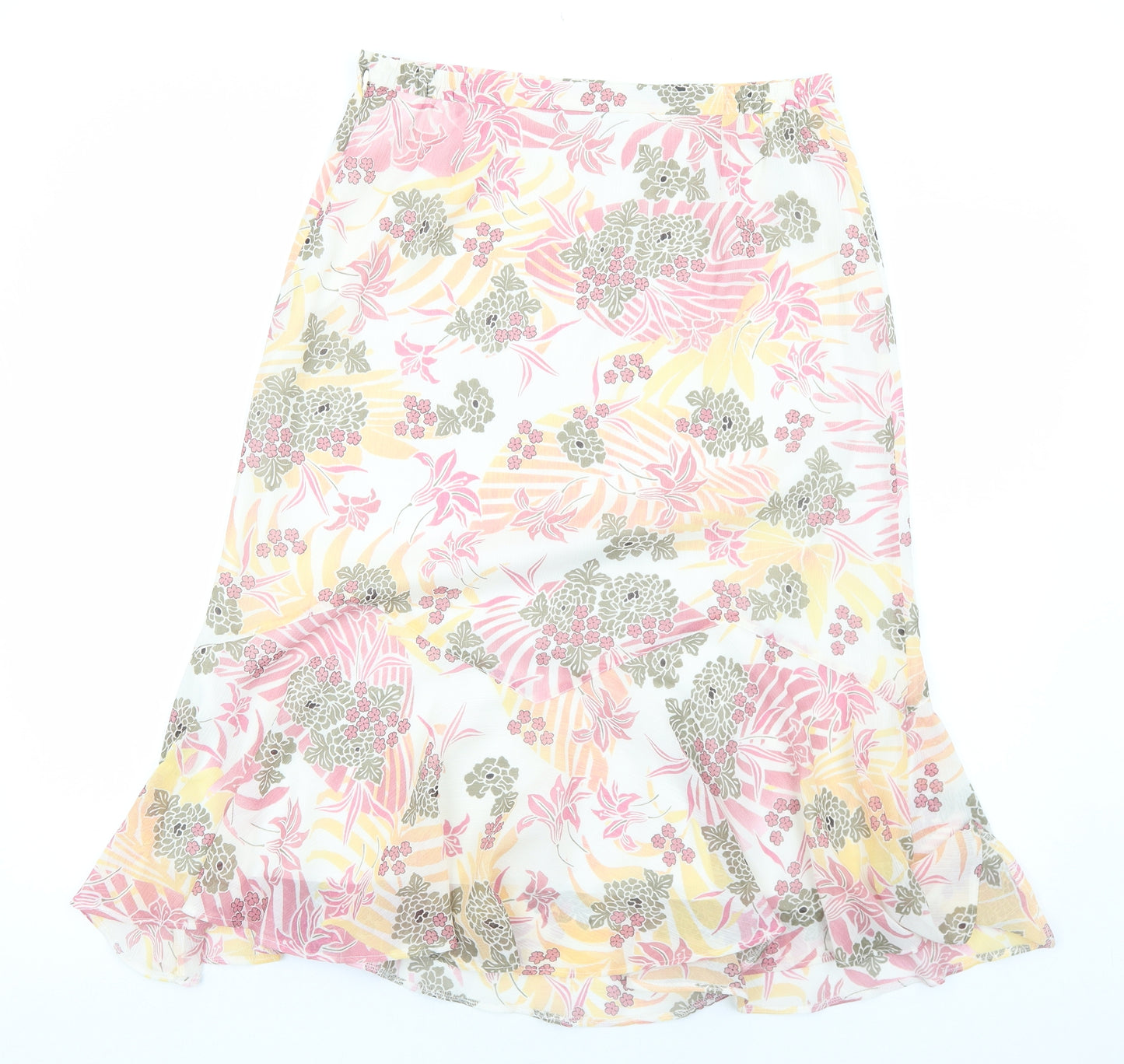Autonomy Womens White Floral Polyester A-Line Skirt Size 12 Zip